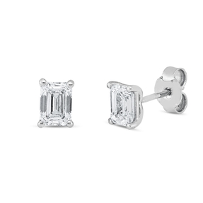 Solitaire Ohrstecker aus 750 Weißgold 2 Diamanten Smaragd-Schliff 1,41ct TW-VSI