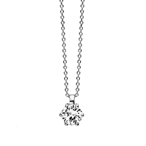 Solitaire Collier aus 750 Gold Weißgold Brillant 0,7ct TW-VSI L:42cm 6er-Krappe