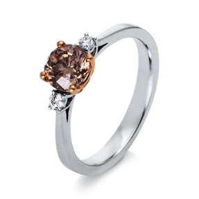 Ring aus 750 Gold weiß/rot 2 Brillanten 0,09ct TW-SI 1 Brillant 1ct braun B:6mm