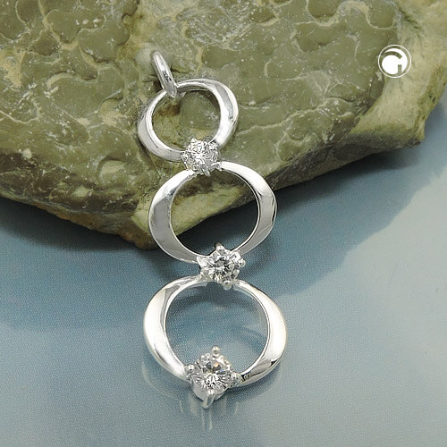 Anhänger 32x13mm 3 Ringe übereinander Zirkonias 925 Silber