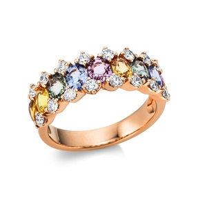 Ring 750 Rotgold 9 Saphire 3,15ct mehrfarbig 16 Brillanten 0,59ct TW-VSI/SI B:4,3mm Ring 750 Rotgold 9 Saphire 3,15ct mehrfarbig 16 Brillanten 0,59ct TW-VSI/SI B:4,3mm