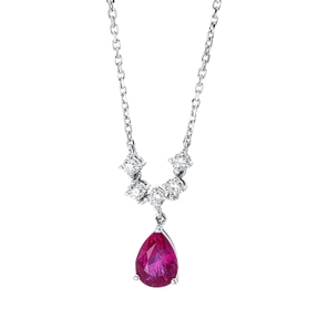 Collier aus 750 Weißgold Rubin 0,92ct rot 5 Brillanten 0,17ct TW-SI L:43,2cm