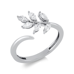 Ring aus 750 Weißgold 6 Diamanten Navette-Schliff 0,35ct TW-VSI B:11mm