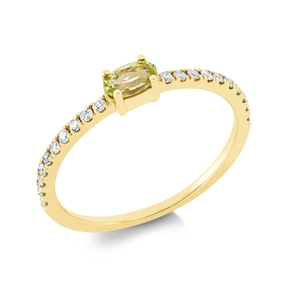 Ring aus 750 Gelbgold Peridot 0,22ct grün 20 Brillanten 0,16ct TW-PI B:3,1mm