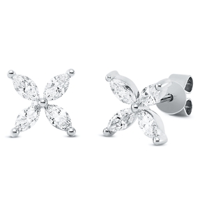 Ohrstecker aus 750 Weißgold 8 Diamanten Navette-Schliff 0,58ct TW-VSI 7,6x7,6mm