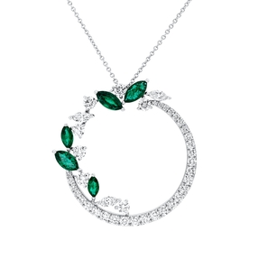 Collier aus 750 Weißgold 5 Smaragde 1,9ct grün 40 Diamanten 2,89ct F-VSI L:45,7cm