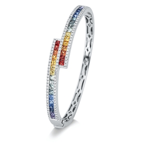 Armreif 750 Weißgold 34 Saphire 3ct mehrfarbig 109 Brillanten 0,82ct TW-SI 44x54mm