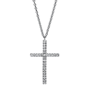 Collier Kreuz aus 750 Gold Weißgold 27 Brillanten 0,09ct TW-SI L:42cm