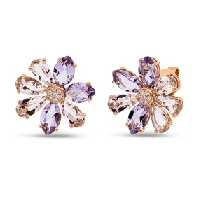 Ohrstecker Blume aus 750 Rotgold 14 Amethyste 8,3ct pink 14 Brillanten 0,08ct TW-SI Ohrstecker Blume aus 750 Rotgold 14 Amethyste 8,3ct pink 14 Brillanten 0,08ct TW-SI