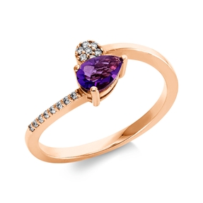 Ring aus 585 Rotgold Amethyst 0,37ct lila 15 Brillanten 0,06ct TW-VSI B:7,6mm