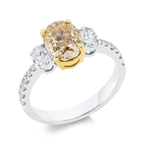 Ring aus 750 Gold gelb/weiß 15 Diamanten 2,79ct TW-SI B:8,5mm 4er-Krappe