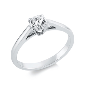 Solitaire Ring aus 750 Gold Weißgold Brillant 0,5ct TW-VSI B:5mm 4er-Krappe