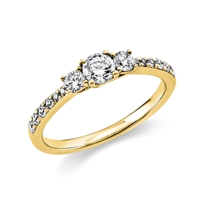 Ring aus 585 Gold Gelbgold 15 Diamanten 0,6ct TW-SI B:2,1mm 4er-Krappe