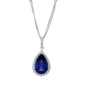 Collier aus 750 Weißgold Tansanit 13,94ct blau 35 Diamanten 1,49ct TW-SI L:45,7cm Collier aus 750 Weißgold Tansanit 13,94ct blau 35 Diamanten 1,49ct TW-SI L:45,7cm
