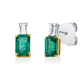 Ohrstecker aus 750 Gold gelb/weiß 2 Smaragde 1,26ct grün mit Diamanten 10x4,2mm
