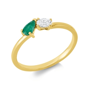 Ring 750 Gelbgold Smaragd 0,18ct grün Diamant Oval-Schliff 0,16ct TW-SI B:4,3mm