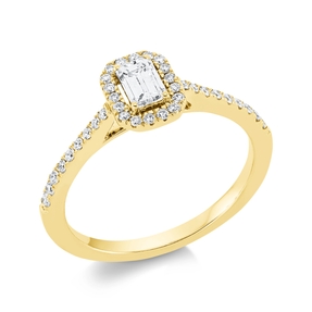 Ring aus 750 Gold Gelbgold 37 Diamanten 0,62ct TW-SI B:7,9mm 4er-Krappe