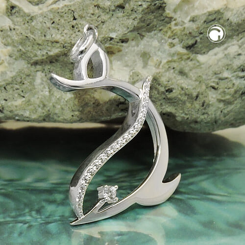Anhänger 26x19mm stilisierter Delfin mit Zirkonias glänzend 925 Silber