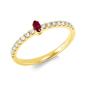 Ring aus 750 Gelbgold Rubin 0,11ct rot 16 Brillanten 0,23ct W-SI B:4mm