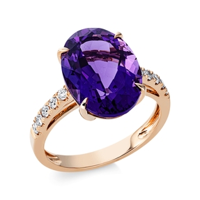 Ring aus 750 Rotgold Amethyst 4,7ct lila 10 Brillanten 0,2ct TW-SI B:13,9mm
