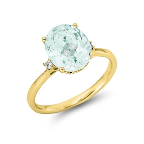 Ring aus 750 Gelbgold Amethyst 2,52ct grün 2 Brillanten 0,04ct TW-SI B:10,3mm