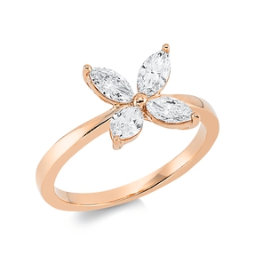 Ring aus 750 Gold Rotgold 4 Diamanten Navette-Schliff 0,77ct TW-SI B:9,5mm Ring aus 750 Gold Rotgold 4 Diamanten Navette-Schliff 0,77ct TW-SI B:9,5mm