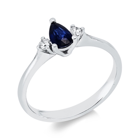 Ring aus 750 Weißgold Saphir 0,47ct blau 2 Brillanten 0,07ct F-SI B:5,6mm