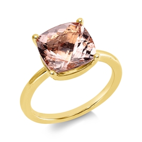 Ring aus 750 Gold Gelbgold Morganit 4,23ct rosé B:10mm 4er-Krappe