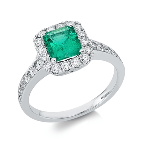 Ring aus 750 Weißgold Smaragd 0,94ct grün 28 Brillanten 0,68ct TW-SI B:10,3mm