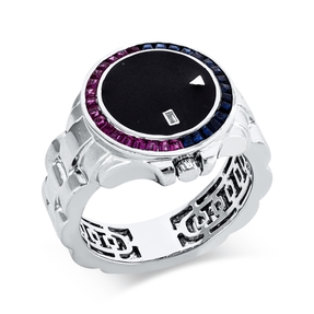 Ring aus 750 Weißgold 34 Saphire 1,11ct blau Diamant Baguette-Schliff 0,01ct TW-SI