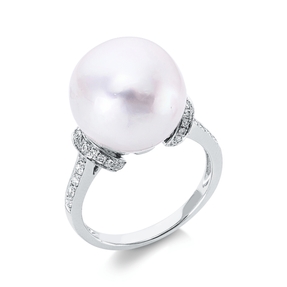 Ring 750 Weißgold Südsee-Perle 13,7mm weiß 36 Brillanten 0,32ct TW-VSI B:13,7mm