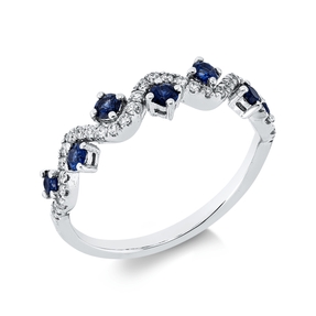 Ring aus 750 Weißgold 7 Saphire 0,38ct blau 33 Brillanten 0,17ct TW-SI B:4,4mm