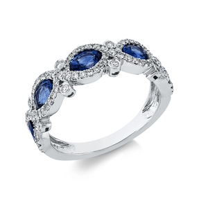 Ring aus 750 Weißgold 5 Saphire 1,58ct blau 94 Brillanten 0,43ct TW-SI B:5,7mm