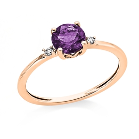 Ring aus 750 Rotgold Amethyst 0,75ct lila 2 Brillanten 0,03ct TW-SI B:5mm Ring aus 750 Rotgold Amethyst 0,75ct lila 2 Brillanten 0,03ct TW-SI B:5mm