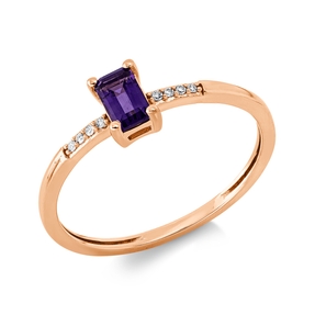 Ring aus 750 Rotgold Amethyst 0,29ct lila 8 Brillanten 0,02ct TW-SI B:5,4mm