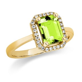 Ring aus 750 Gelbgold Peridot 1,76ct grün 26 Brillanten 0,14ct TW-SI B:11,1mm
