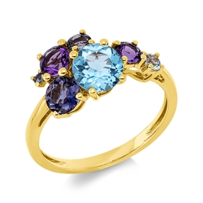 Ring aus 750 Gold Gelbgold 7 Saphire 2,23ct blau B:9,1mm