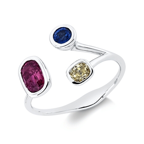 Ring aus 750 Weißgold 2 Saphire 1,07ct blau Brillant 0,18ct gelb B:21,9mm