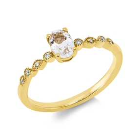 Ring aus 750 Gelbgold Amethyst 0,6ct grün 8 Brillanten 0,03ct TW-SI B:6mm