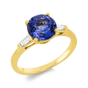 Ring 750 Gelbgold Tansanit 2,39ct blau 2 Diamanten Trapez-Schliff 0,1ct TW-SI B:8mm Ring 750 Gelbgold Tansanit 2,39ct blau 2 Diamanten Trapez-Schliff 0,1ct TW-SI B:8mm