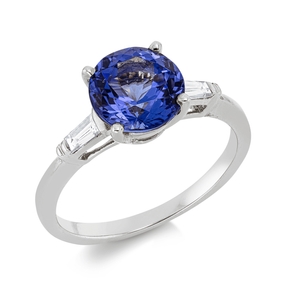 Ring 585 Weißgold Tansanit 2,3ct blau 2 Diamanten Baguette-Schliff 0,23ct TW-SI