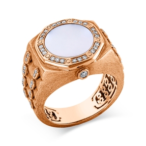 Ring aus 750 Rotgold Perlmutt 1,7ct weiß 57 Diamanten 0,23ct TW-SI B:16mm mattiert Ring aus 750 Rotgold Perlmutt 1,7ct weiß 57 Diamanten 0,23ct TW-SI B:16mm mattiert