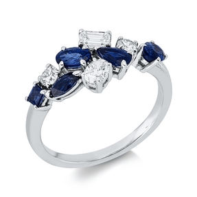 Ring aus 750 Weißgold 5 Saphire 1,15ct blau 4 Diamanten 0,54ct TW-SI B:9,5mm