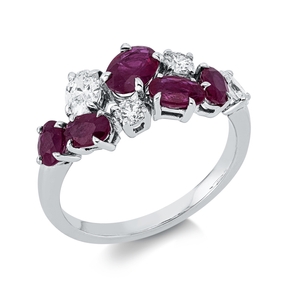 Ring aus 750 Weißgold 5 Rubine 1,68ct rot 4 Diamanten 0,51ct TW-SI B:8,6mm
