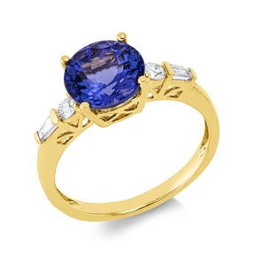 Ring aus 750 Gelbgold Tansanit 2,68ct blau 4 Diamanten 0,23ct TW-SI B:8,2mm