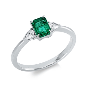 Ring 750 Weißgold Smaragd 0,62ct grün 2 Diamanten Tropfen-Schliff 0,16ct F-VSI