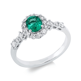Ring aus 750 Weißgold Smaragd 0,59ct grün 18 Brillanten 0,42ct TW-SI B:9,3mm