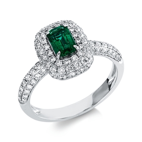 Ring aus 750 Weißgold Smaragd 0,59ct grün 98 Brillanten 0,88ct TW-SI B:11,4mm