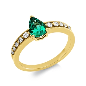 Ring aus 750 Gelbgold Smaragd 0,75ct grün 10 Brillanten 0,17ct TW-SI B:8,3mm