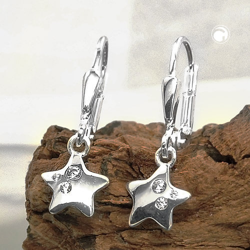 Ohrbrisur Ohrhänger Ohrringe 23x7mm Stern mit Zirkonias glänzend 925 Silber
